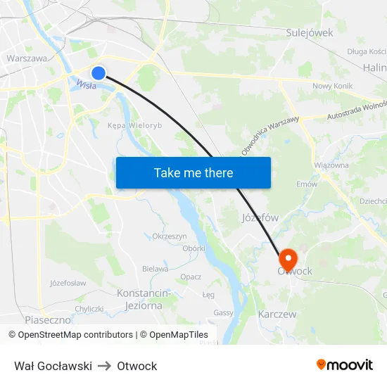 Wał Gocławski to Otwock map