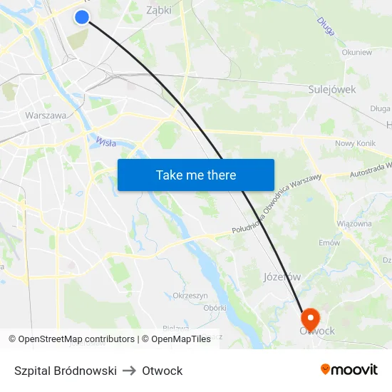 Szpital Bródnowski to Otwock map