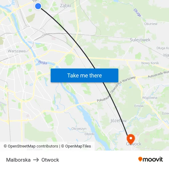 Malborska to Otwock map