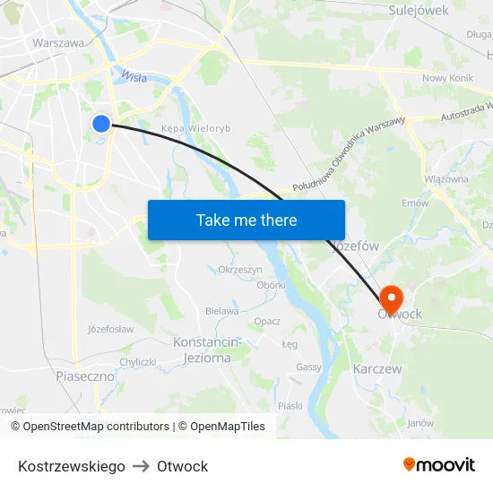 Kostrzewskiego to Otwock map