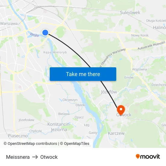 Meissnera to Otwock map