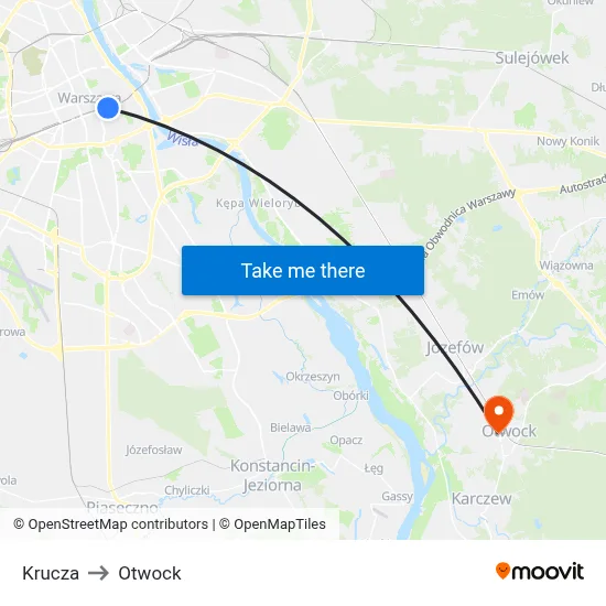 Krucza to Otwock map