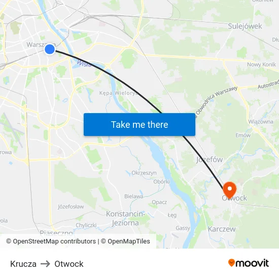Krucza to Otwock map