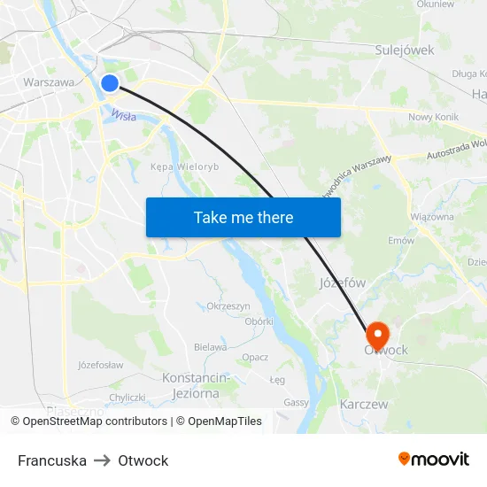 Francuska to Otwock map