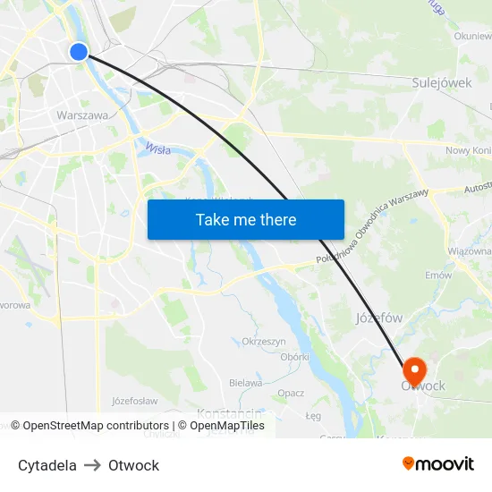 Cytadela to Otwock map