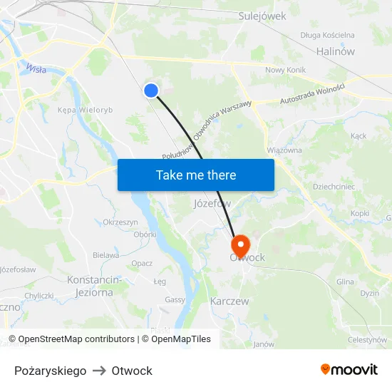 Pożaryskiego to Otwock map