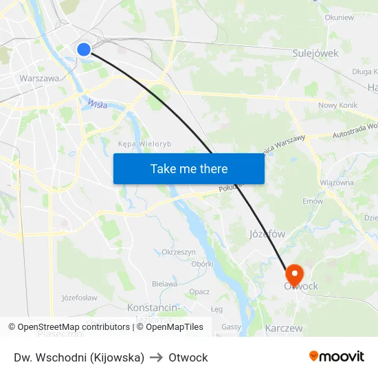 Dw. Wschodni (Kijowska) to Otwock map