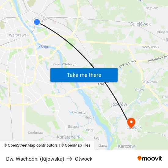 Dw. Wschodni (Kijowska) to Otwock map