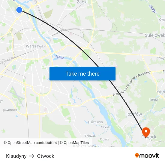 Klaudyny to Otwock map