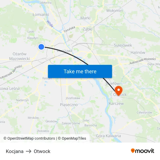 Kocjana to Otwock map