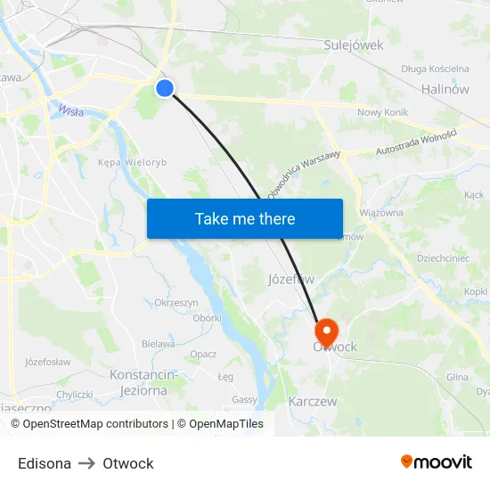 Edisona to Otwock map