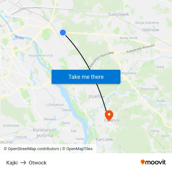 Kajki to Otwock map