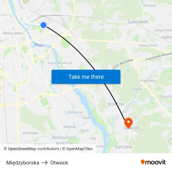 Międzyborska to Otwock map