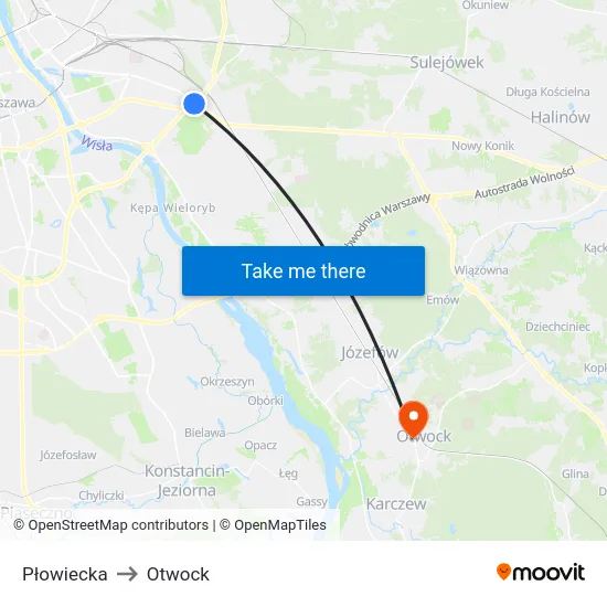 Płowiecka to Otwock map