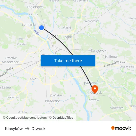 Klasyków to Otwock map