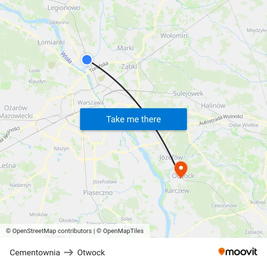 Cementownia to Otwock map