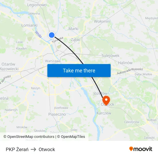 PKP Żerań to Otwock map