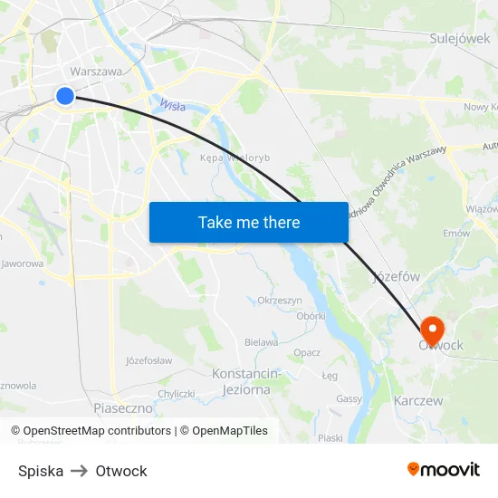 Spiska to Otwock map