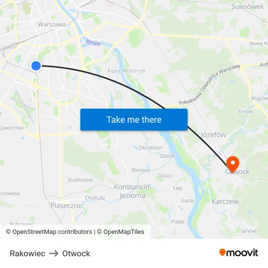 Rakowiec to Otwock map