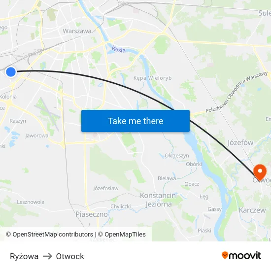 Ryżowa to Otwock map