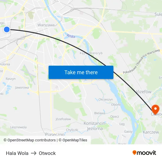 Hala Wola to Otwock map