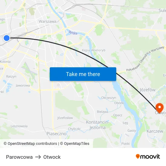 Parowcowa to Otwock map