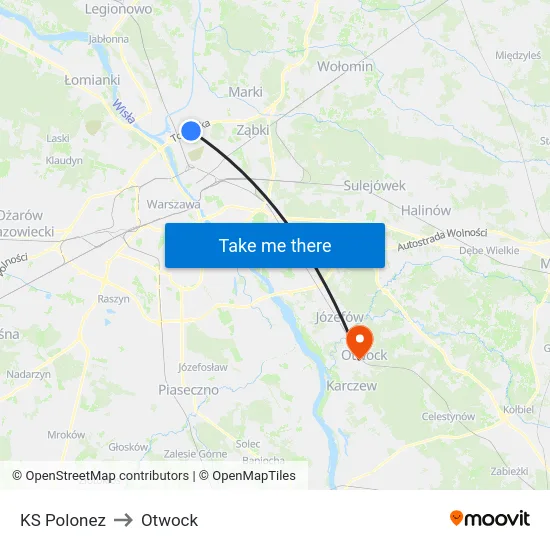 KS Polonez to Otwock map