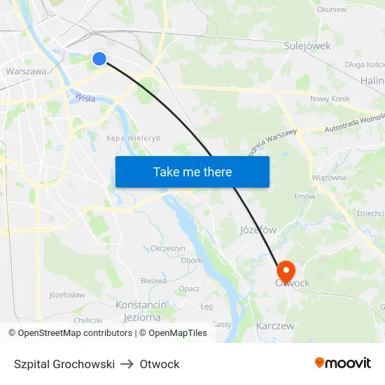 Szpital Grochowski to Otwock map