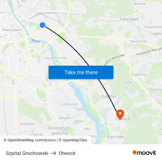 Szpital Grochowski to Otwock map
