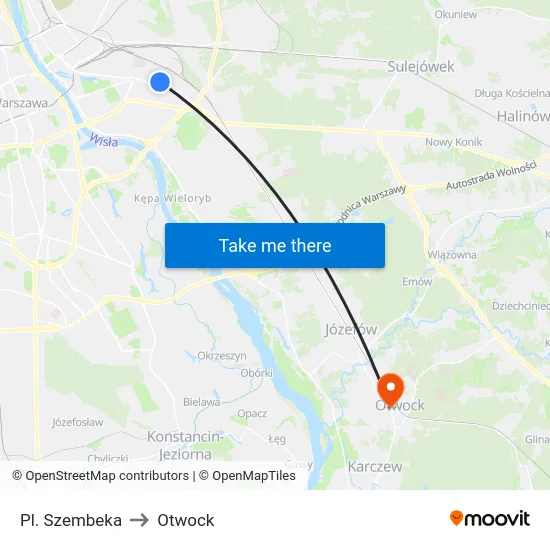 Pl. Szembeka to Otwock map