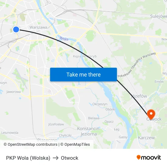 PKP Wola (Wolska) to Otwock map