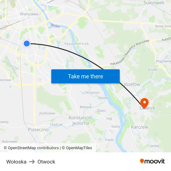 Wołoska to Otwock map