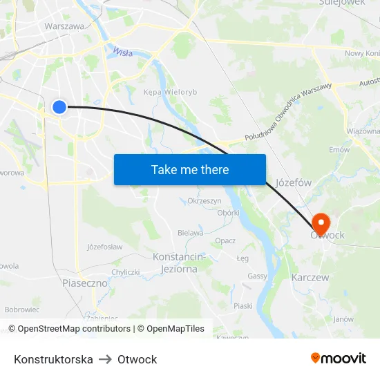 Konstruktorska to Otwock map