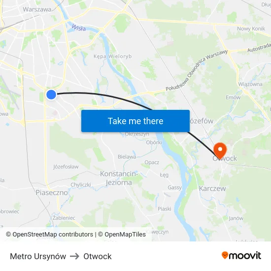 Metro Ursynów to Otwock map