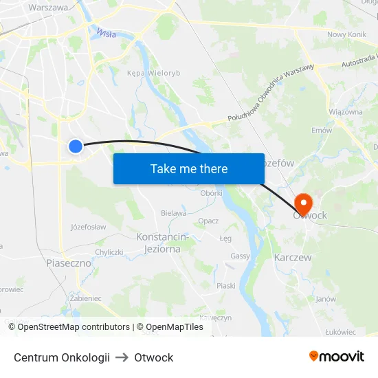 Centrum Onkologii to Otwock map