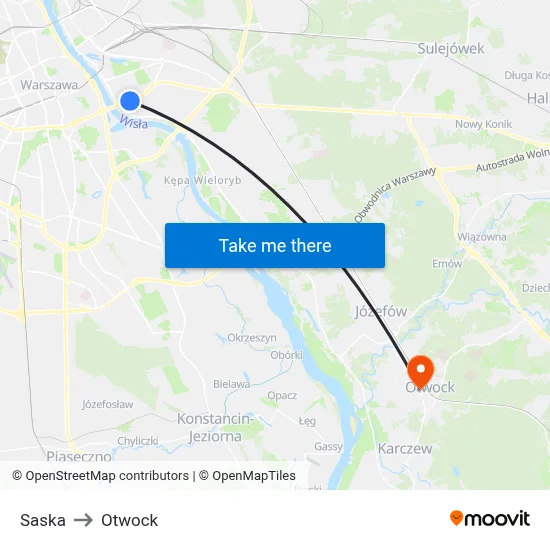Saska to Otwock map