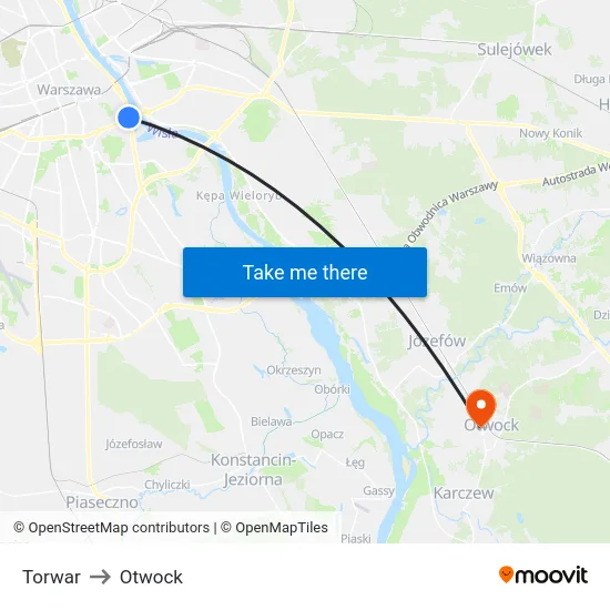 Torwar to Otwock map