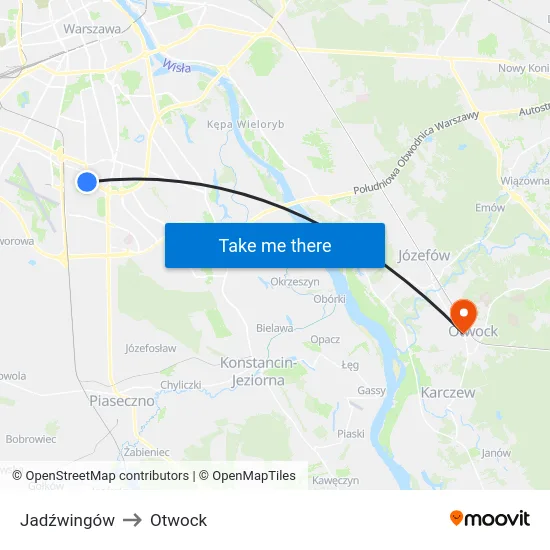 Jadźwingów to Otwock map