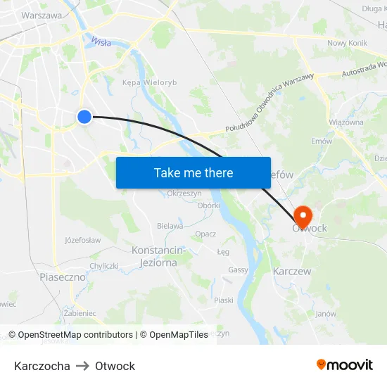 Karczocha to Otwock map