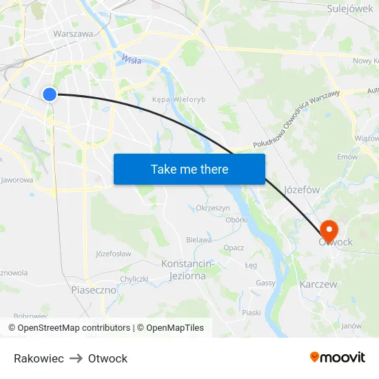Rakowiec to Otwock map