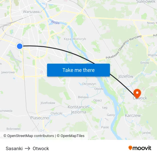 Sasanki to Otwock map
