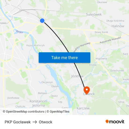 PKP Gocławek to Otwock map