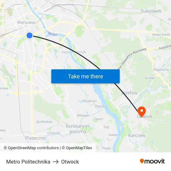 Metro Politechnika to Otwock map