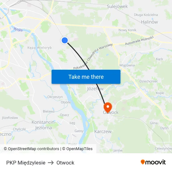 PKP Międzylesie to Otwock map