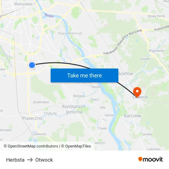 Herbsta to Otwock map