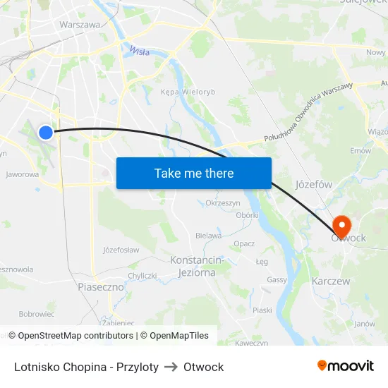 Lotnisko Chopina - Przyloty to Otwock map