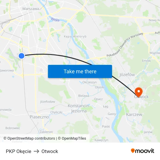 PKP Okęcie to Otwock map