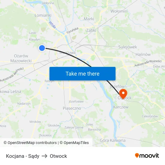 Kocjana - Sądy to Otwock map