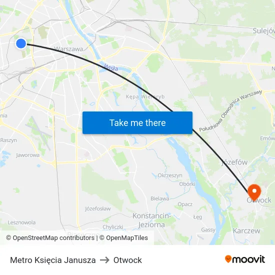 Metro Księcia Janusza to Otwock map