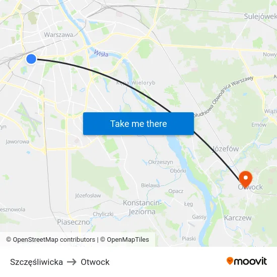 Szczęśliwicka to Otwock map